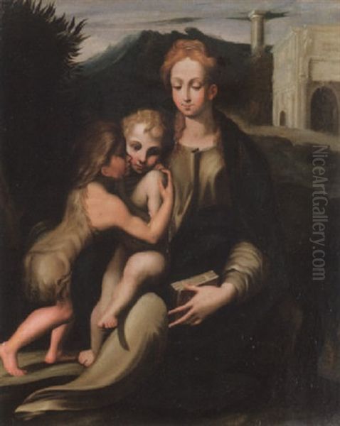 Madonna Con Bambino E San Giovannino Oil Painting by Michelangelo Anselmi