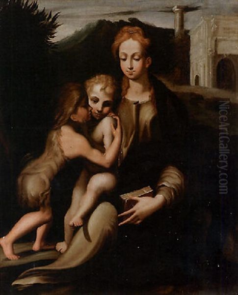 Madonna Con Bambino E San Giovannino Oil Painting by Michelangelo Anselmi