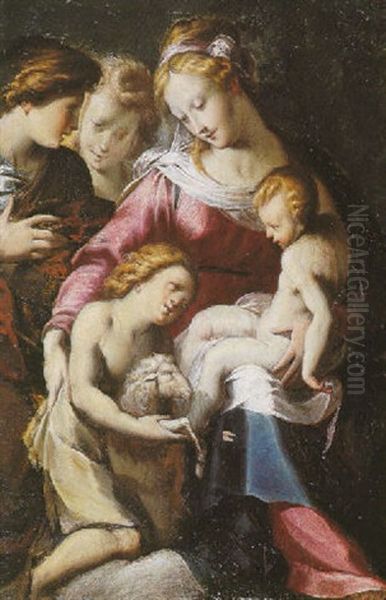 Madonna Mit Christuskind Und Johannesknaben Oil Painting by Michelangelo Anselmi