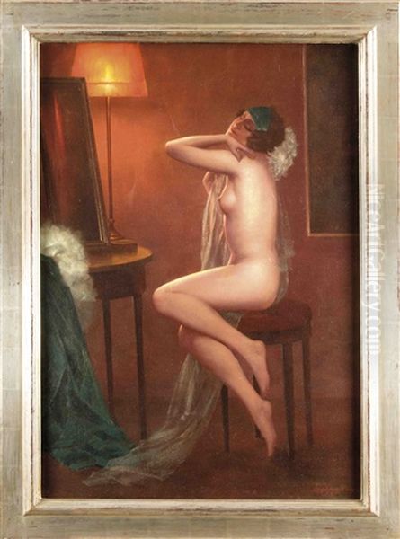 Jugendstil-frauenbildnis, Sich Erotisch Streckende Junge Frau Mit Einem Transparenten Schleier Oil Painting by Eduard Ansen-Hofmann