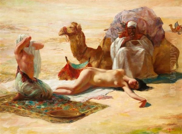 Esclaves Et Leurs Marchands Dans Le Desert Oil Painting by Eduard Ansen-Hofmann