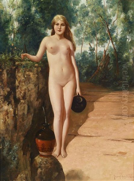 Nackte Schonheit Beim Wasserholen Oil Painting by Eduard Ansen-Hofmann