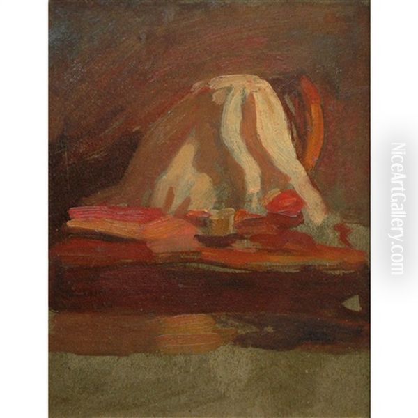 Untitled (figure Study); Untitled (plaster Cast With Drapery) (2 Works) Oil Painting by Thomas Anshutz