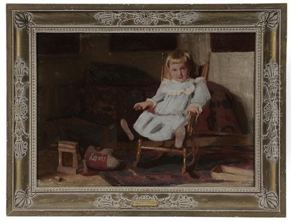 Child In A Blue Dress In A Chair Oil Painting by Thomas Anshutz