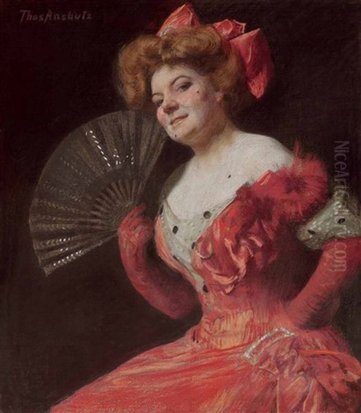 A Study In Scarlet: Portrait Of Katherine Rice Oil Painting by Thomas Anshutz