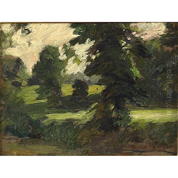 Untitled (landscape With Large Dark Trees)(+ 3 Others; 4 Works) Oil Painting by Thomas Anshutz