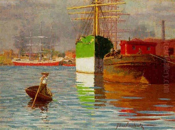 Port Of Philadelphia, Delaware River Oil Painting by Thomas Anshutz