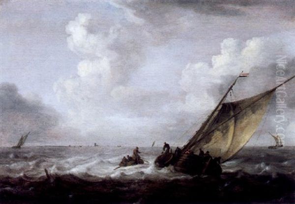 Marine Mit Fischerbooten Auf Bewegter See Oil Painting by Arnoldus van Anthonissen