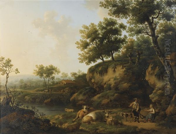 Scene Pastorale Avec Bergere Et Chasseur Oil Painting by Hendrick Joseph Anthonissen