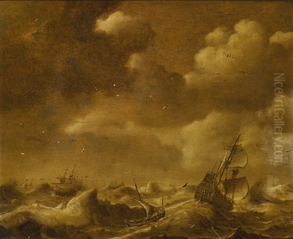 Shipping In A Storm Oil Painting by Hendrick Van Anthonissen