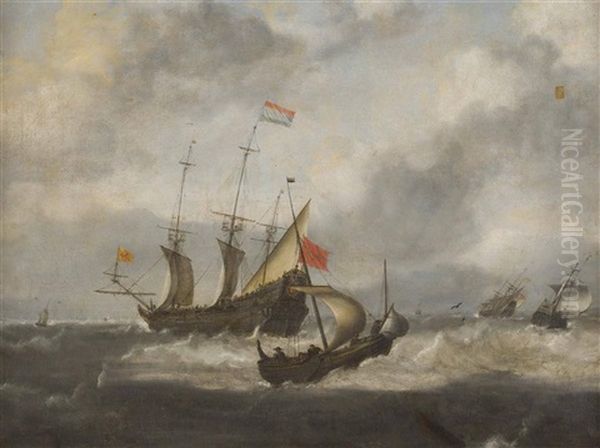 Dutch Shipping In Rough Seas Oil Painting by Hendrick Van Anthonissen