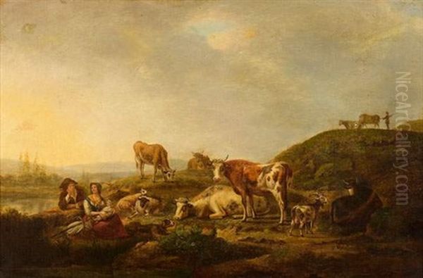 Le Repos Des Bergers Et De Leur Troupeau Dans Un Paysage De Riviere Oil Painting by Hendrick Van Anthonissen