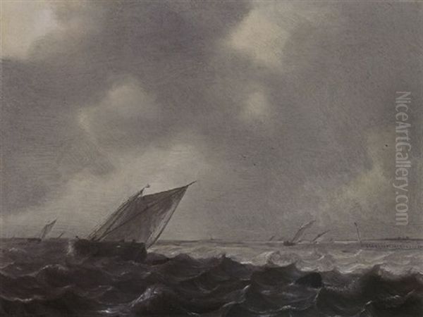 A Boeier And Other Sailing Vessels In A Stiff Breeze On The Zuiderzee Oil Painting by Hendrick Van Anthonissen