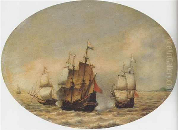 A Dutch Merchantman Under Attack Offshore Oil Painting by Hendrick Van Anthonissen