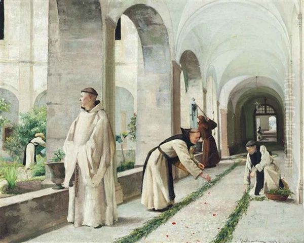 Monks Gardening In Hautecombe Abbey, Savoy Oil Painting by Louis Joseph Anthonissen