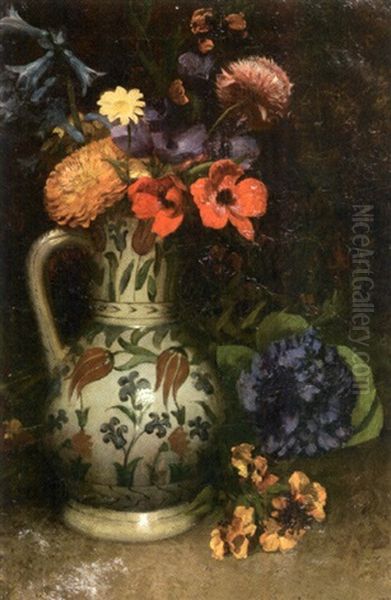 Bouquet De Fleurs Au Pichet D'iznik Oil Painting by Louis Joseph Anthonissen