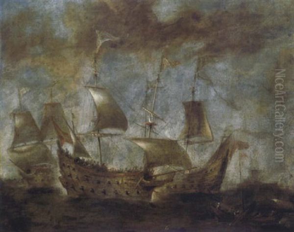 Seegefecht Zwischen Spanischen Oder Englischen Kriegsschiffen Und Einem Piratenschiff Oil Painting by Aert Anthonisz