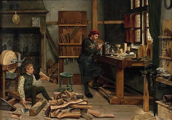 L'atelier Du Tourneur Oil Painting by Jean-Baptiste Anthony