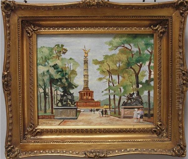 Tiergarten Mit Blick Auf Die Berliner Siegessaule Oil Painting by Otto Antoine