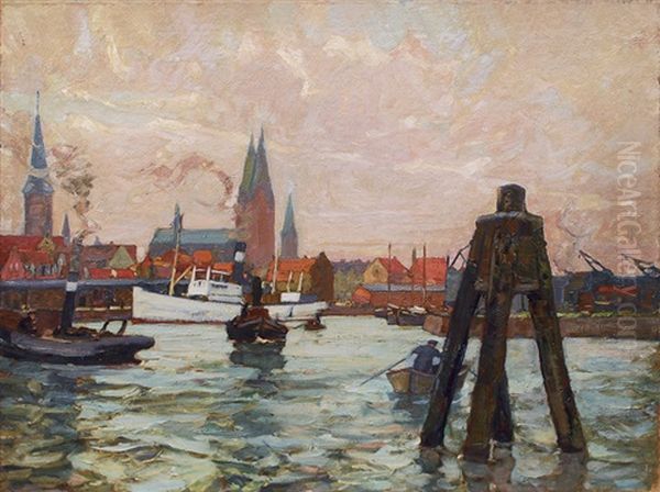 The Harbour Of Lubeck Oil Painting by Otto Antoine