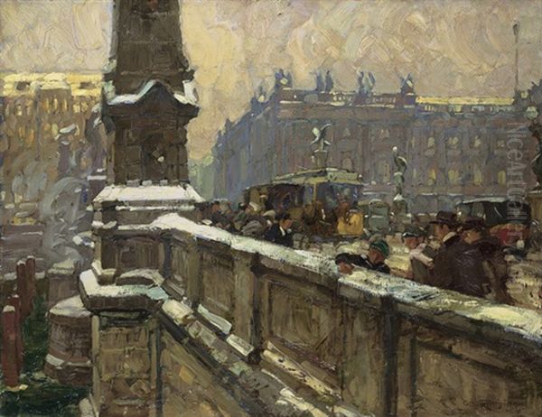 Friedrichsbrucke In Berlin, Im Hintergrund Die Borse Oil Painting by Otto Antoine