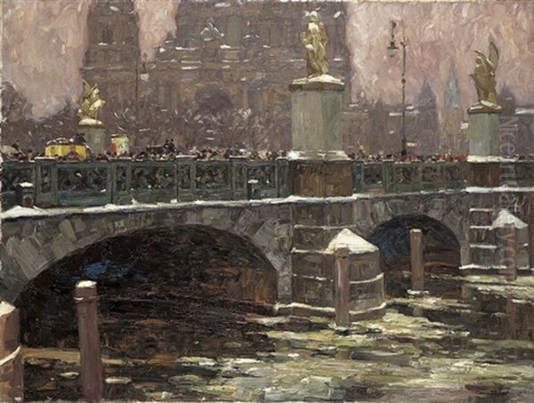 Schlossbrucke Zu Berlin, Im Hintergrund Der Dom Oil Painting by Otto Antoine