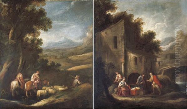 Jacob And His Household Journeying To Meet Esau (+ Laban Searching For The Images Of Jacob; Pair) Oil Painting by Francisco Antolinez