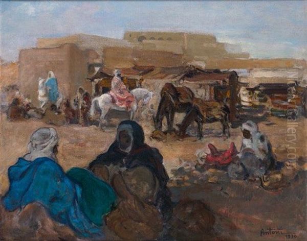 Le Marche De Biskra, 1930 Oil Painting by Louis-Ferdinand Antoni