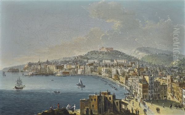 View Of Naples Looking North Towards The Castel Sant'elmo Oil Painting by Pietro Antoniani