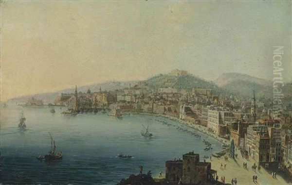 A View Of The Bay Of Naples, With Figures On The Riviera Di Chiaia Oil Painting by Pietro Antoniani