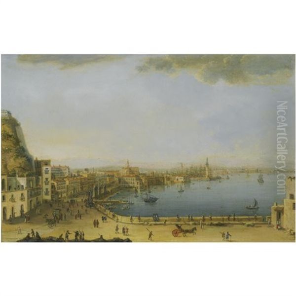 Naples, A View Of The Strada Di Santa Lucia From Pizzofalcone To The Ponte Della Maddalena Oil Painting by Pietro Antoniani