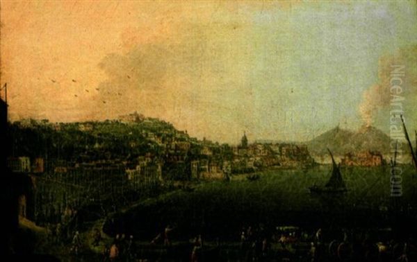 Veduta Di Chiaja / Fino Al Vesuvio (+ 3 Others; 4 Works) Oil Painting by Pietro Antoniani