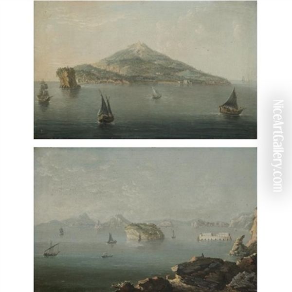 A View Of The Island Of Ischia (+ A View Of The Bay Of Naples From The Punta Di Posillipo; Pair) Oil Painting by Pietro Antoniani