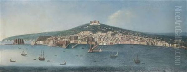 Napoli Dal Mare, Con La Lanterna Del Molo E La Collina Del Vomero Oil Painting by Pietro Antoniani