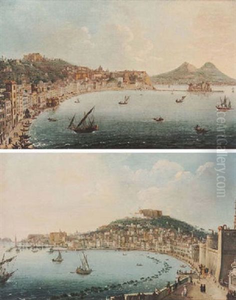 A View Of Naples From The North With The Certosa Di San Martino And Vesuvius Oil Painting by Pietro Antoniani