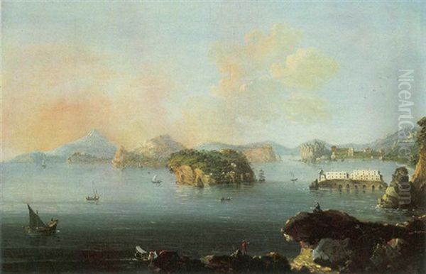 Napoli, Veduta Dalla Punta Di Posillipo Del Lazzaretto, Nissita, Pozzuolo, Baja, Capomiseno, Procida Ed Ischia Oil Painting by Pietro Antoniani