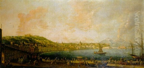 Naples And The Riviera Di Chiaia From The Convento Di Sant' Antonio With The Castel Sant' Elmo In The Distance Oil Painting by Pietro Antoniani