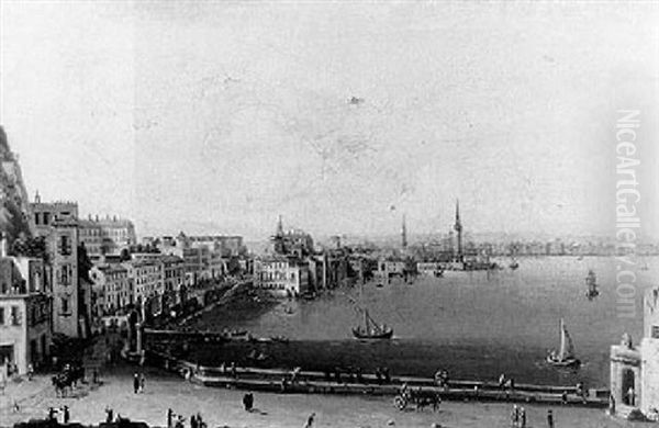 A View Of The Strada Di Santa Lucia, Naples Oil Painting by Pietro Antoniani