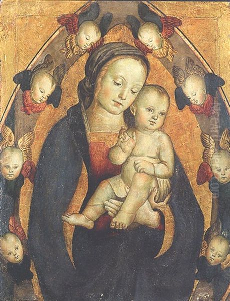 Madonna Col Bimbo E Gloria De Serafini Oil Painting by  Antonio Massari da Viterbo