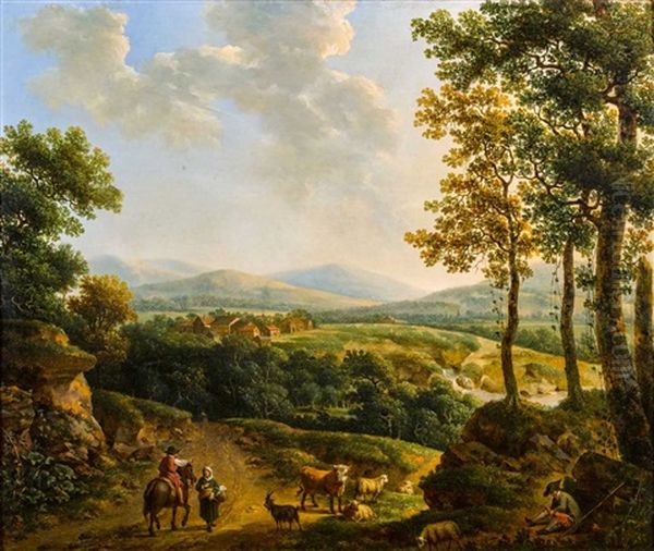 Landschaftsidylle Mit Figuren (schaferszene) Oil Painting by Henri-Joseph Antonissen