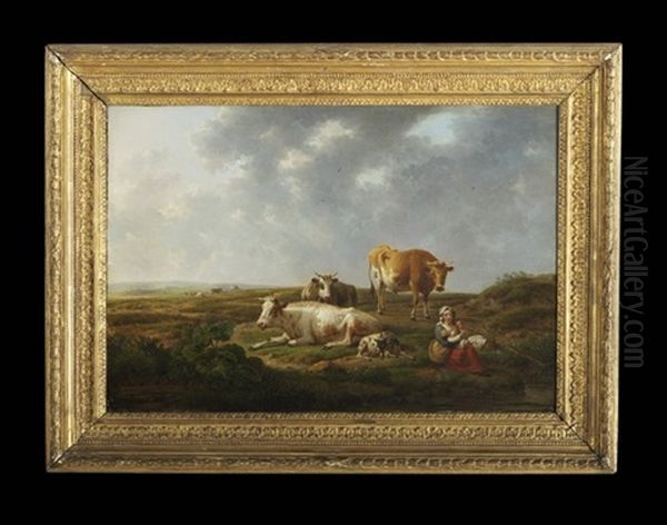 Landscape With Cattle And Mother And Child At Rest Oil Painting by Henri-Joseph Antonissen