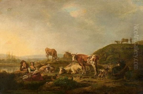 Le Repos Des Bergers Et De Leur Troupeau Dans Un Paysage De Riviere by Henri-Joseph Antonissen