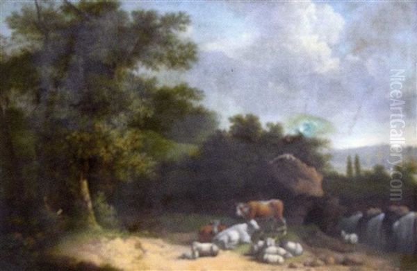 Troupeau Pres D'une Cascade Oil Painting by Henri-Joseph Antonissen