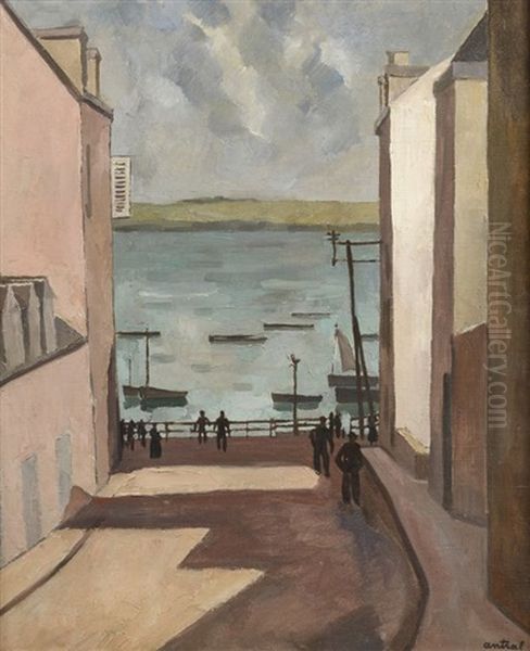 Rue Donnant Sur Le Port Oil Painting by Louis Robert Antral