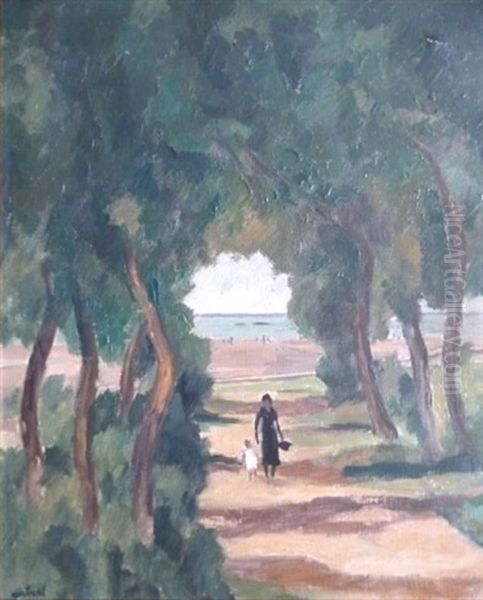 Mere Et Enfant Sur Le Chemin Oil Painting by Louis Robert Antral