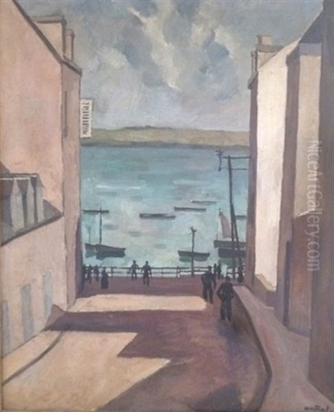 Rue Donnant Sur Le Port Oil Painting by Louis Robert Antral