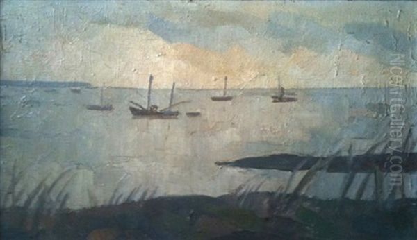 Bateaux Au Mouillage Oil Painting by Louis Robert Antral