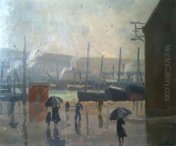 Pluie A Fecamp Oil Painting by Louis Robert Antral