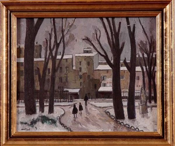 Neige A Paris Oil Painting by Louis Robert Antral