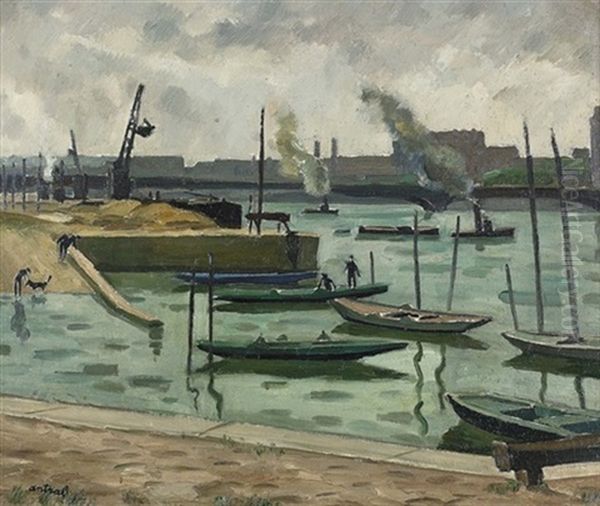 Im Hafen Von St-nazaire Oil Painting by Louis Robert Antral